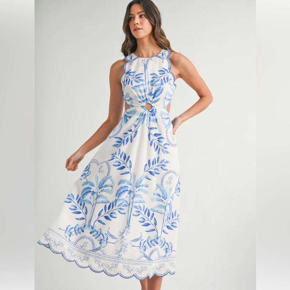 Elegant Blue and White Floral Dress